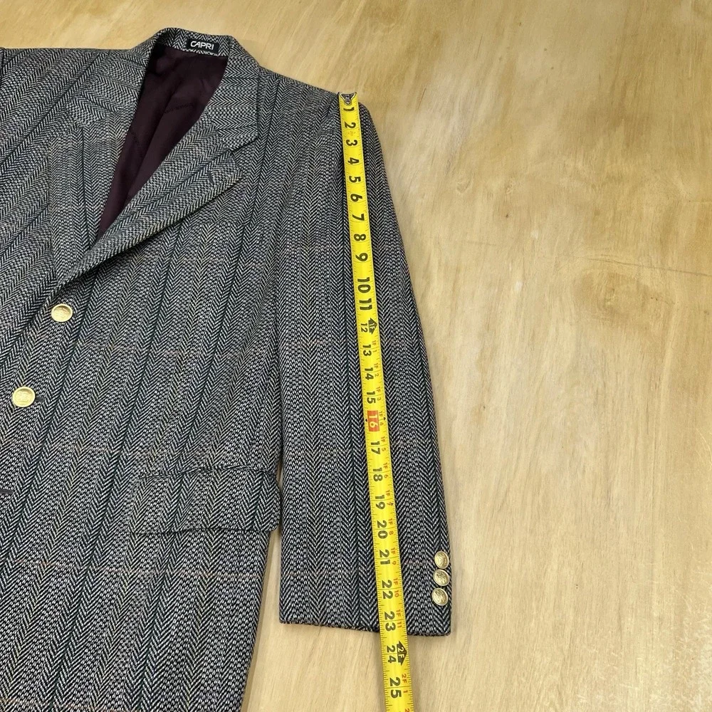 VTG Capri Custom Blazer Men 40S Short Cashmere Ventless Shoulder Pads Gray Mixed